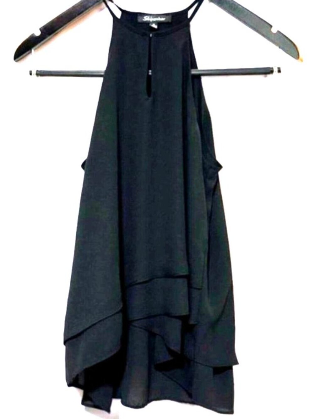 SHINESTAR Tiered Halter Top Keyhole Front Black Size S